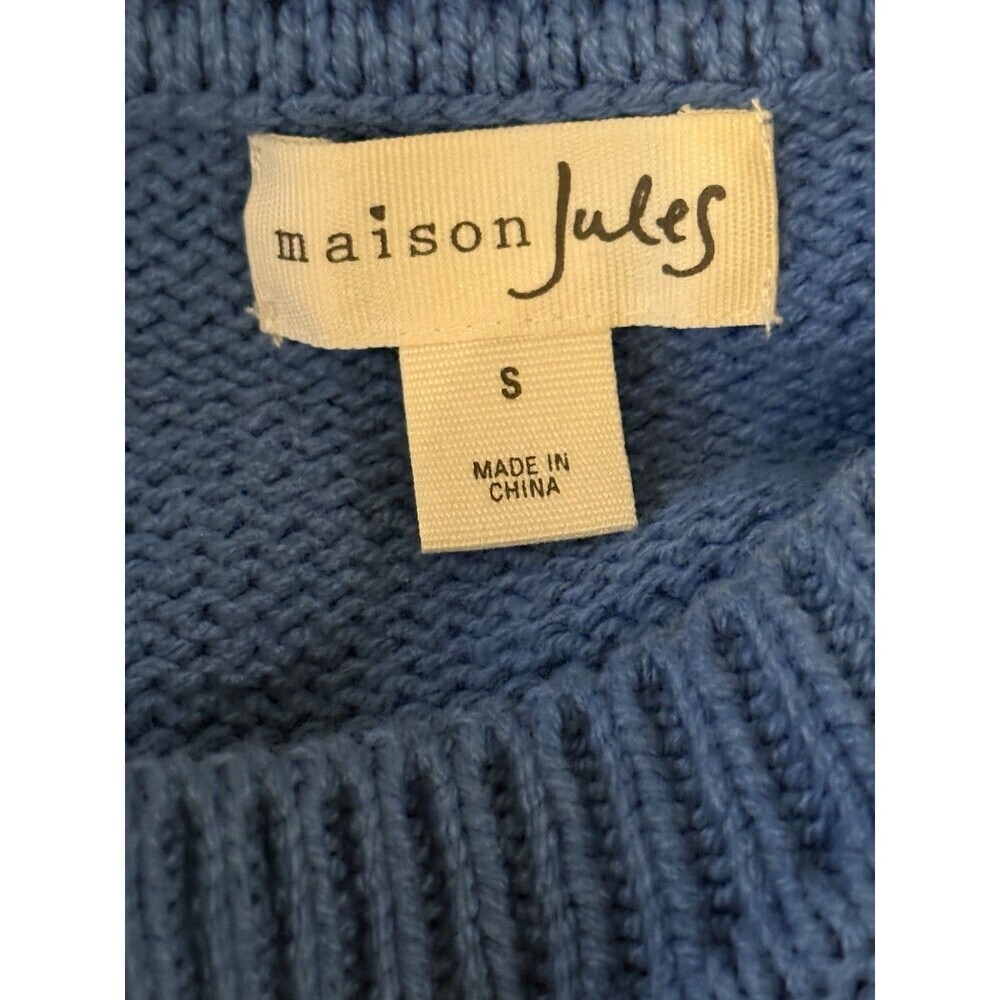 MAISON JULES Blue Cotton Blend Crew Neck Long Sleeve Women Sweater Small - Picture 4 of 5